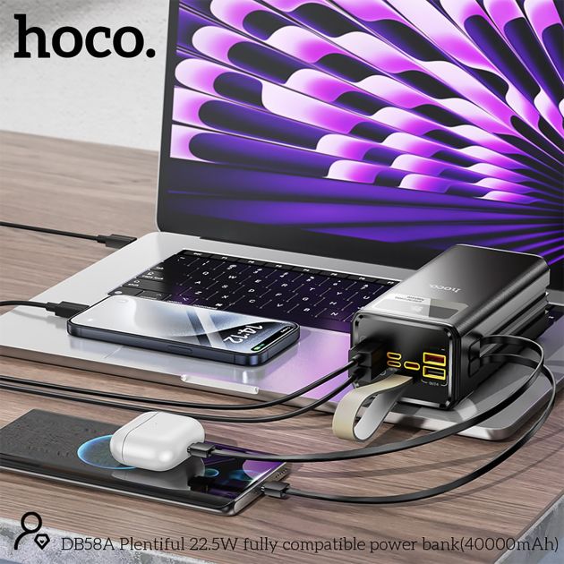 Miniature 6 de Powerbank Hoco DB58A - 40000mAH - 22,5 watts - Cables intégrés - Torche intégrée