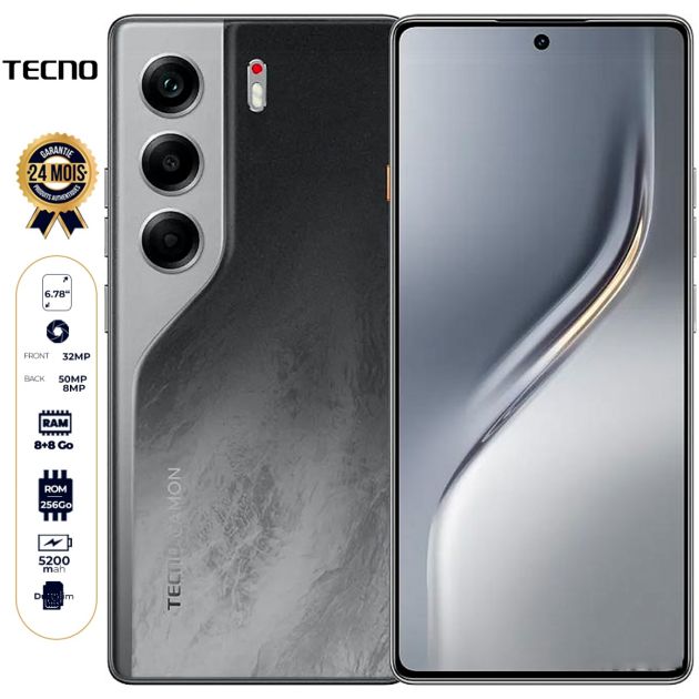 Tecno Camon 40 - 256 Go - 8 Go + 8 Go RAM Extensible - 6,78" AMOLED 120 Hz - 2 Nano Sim - 50MP + 8MP/32MP - 5200 mAh
